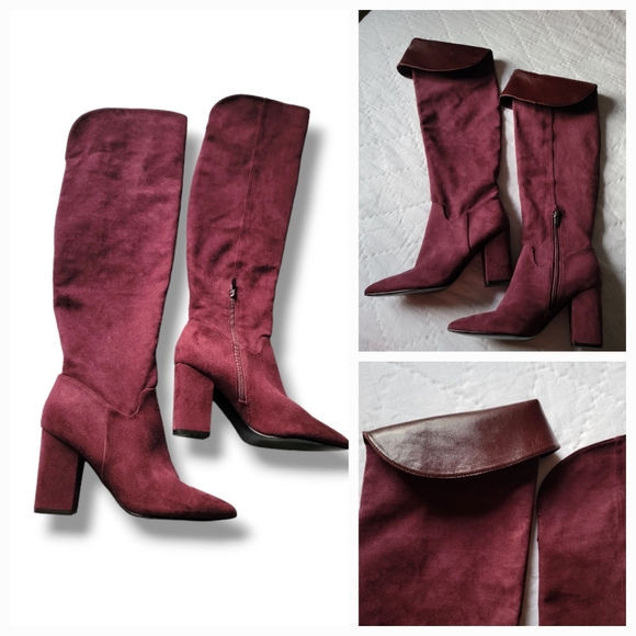 Nine West High Heeled Above the Knee Boots Size 9 Suede Burgundy - Picture 1 of 10